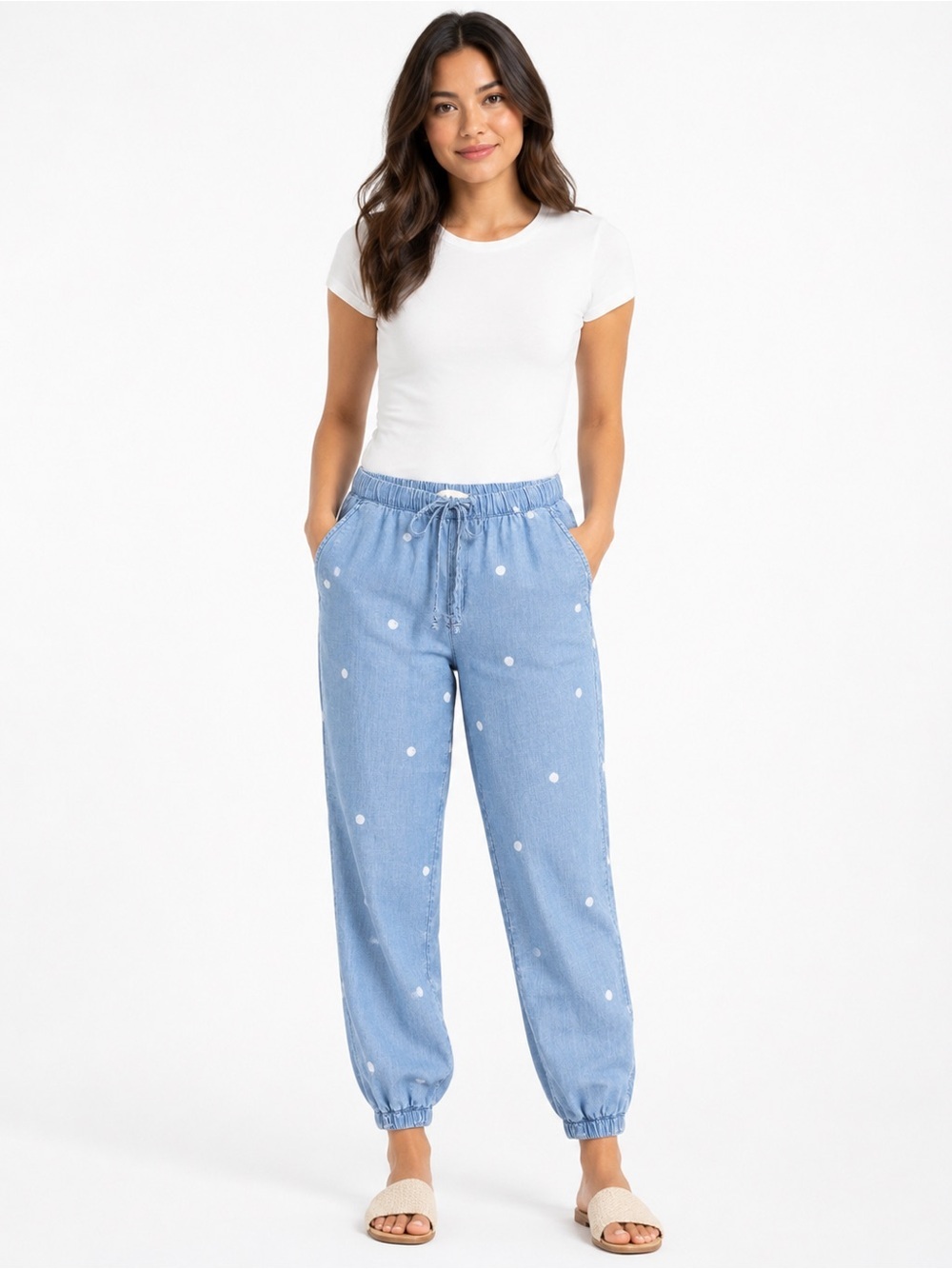 Anthropologie Cloth & Stone XS Blue Polka Dot Tencel Jogger Pant Women